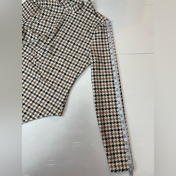 All Access Quarter-Zip Bodysuit Houndstooth Print Black Tan Cream Size M - Picture 7 of 9